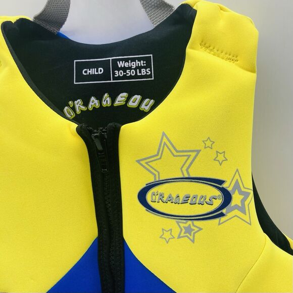O’Rageous Type III Life Jacket Child 30-50 Lbs Yellow Blue Gray Straps Buckles - Picture 4 of 12